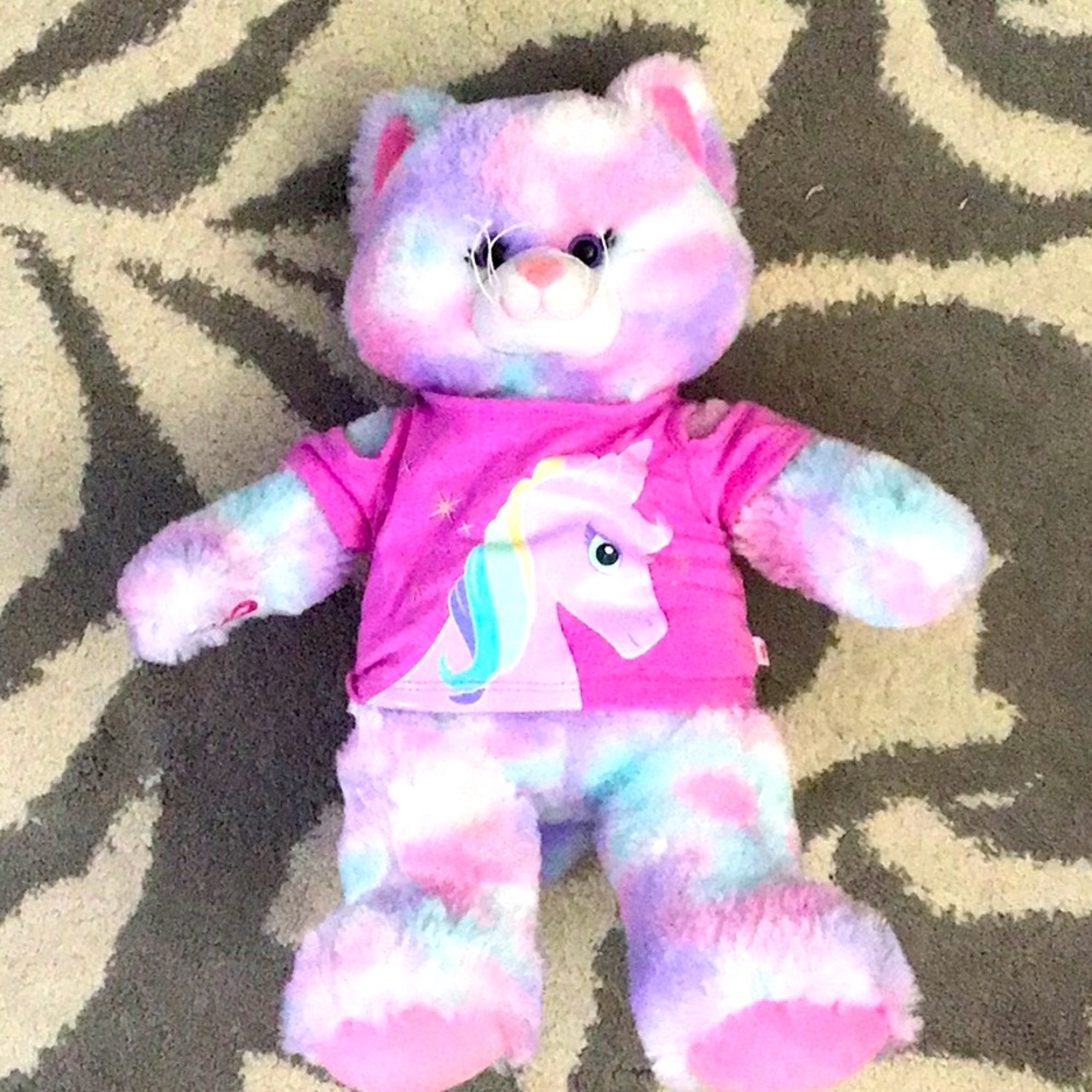 Tie dye cat build a bear with unicorn shirt